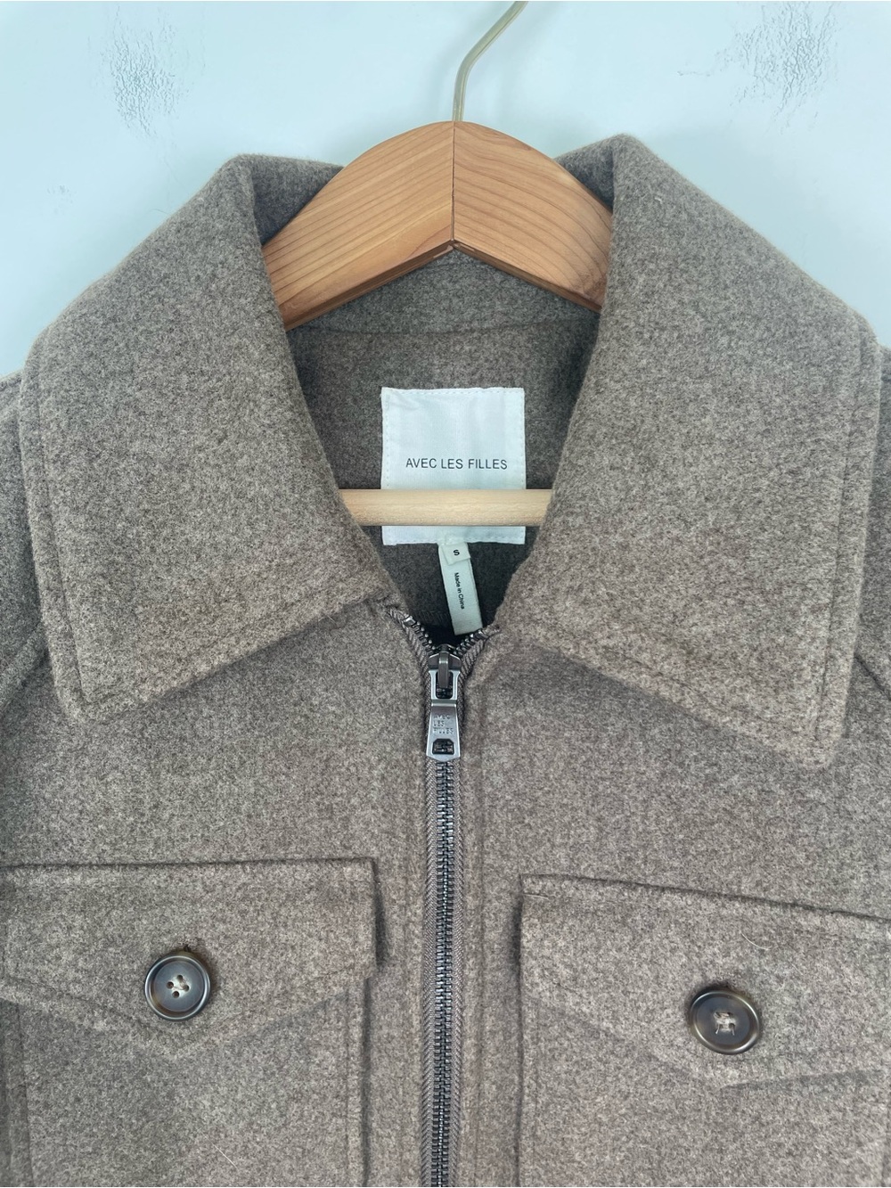 Avec Les Filles Taupe Wool Blend Shacket Jacket Size Small Quiet Luxury - Picture 4 of 8
